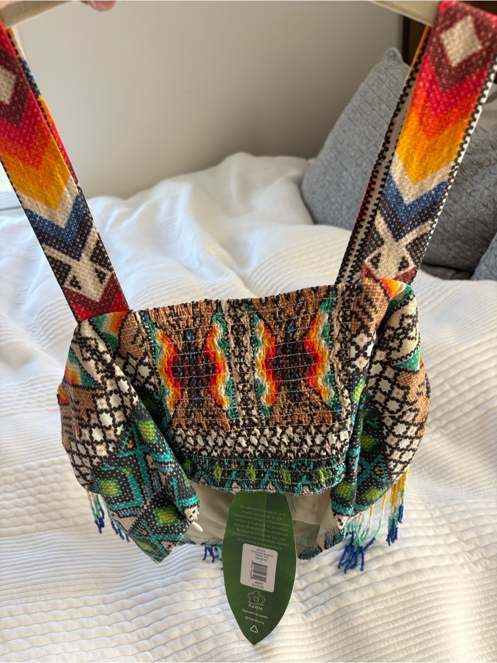 Farm Rio Rainbow Beaded Fringe Awavena Crop Top sz S small NWT - Picture 2 of 5